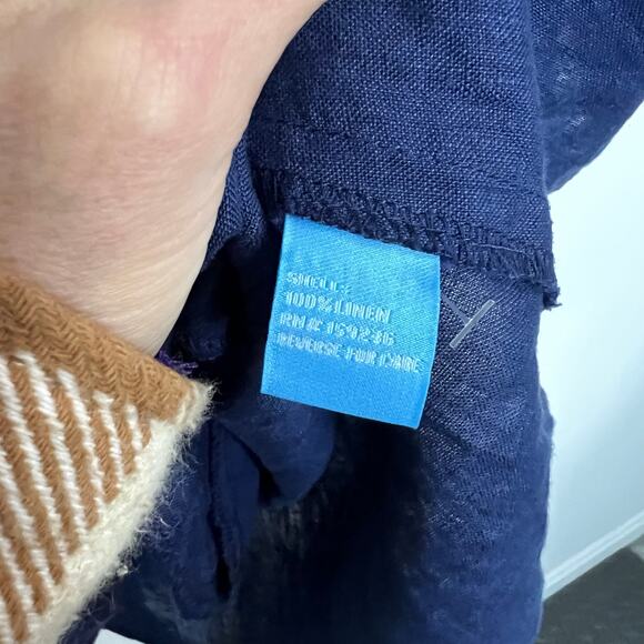 J. McLaughlin Linen Shirt Mini Dress Women SZ L Blue Henley Button Front Coastal - Picture 7 of 8